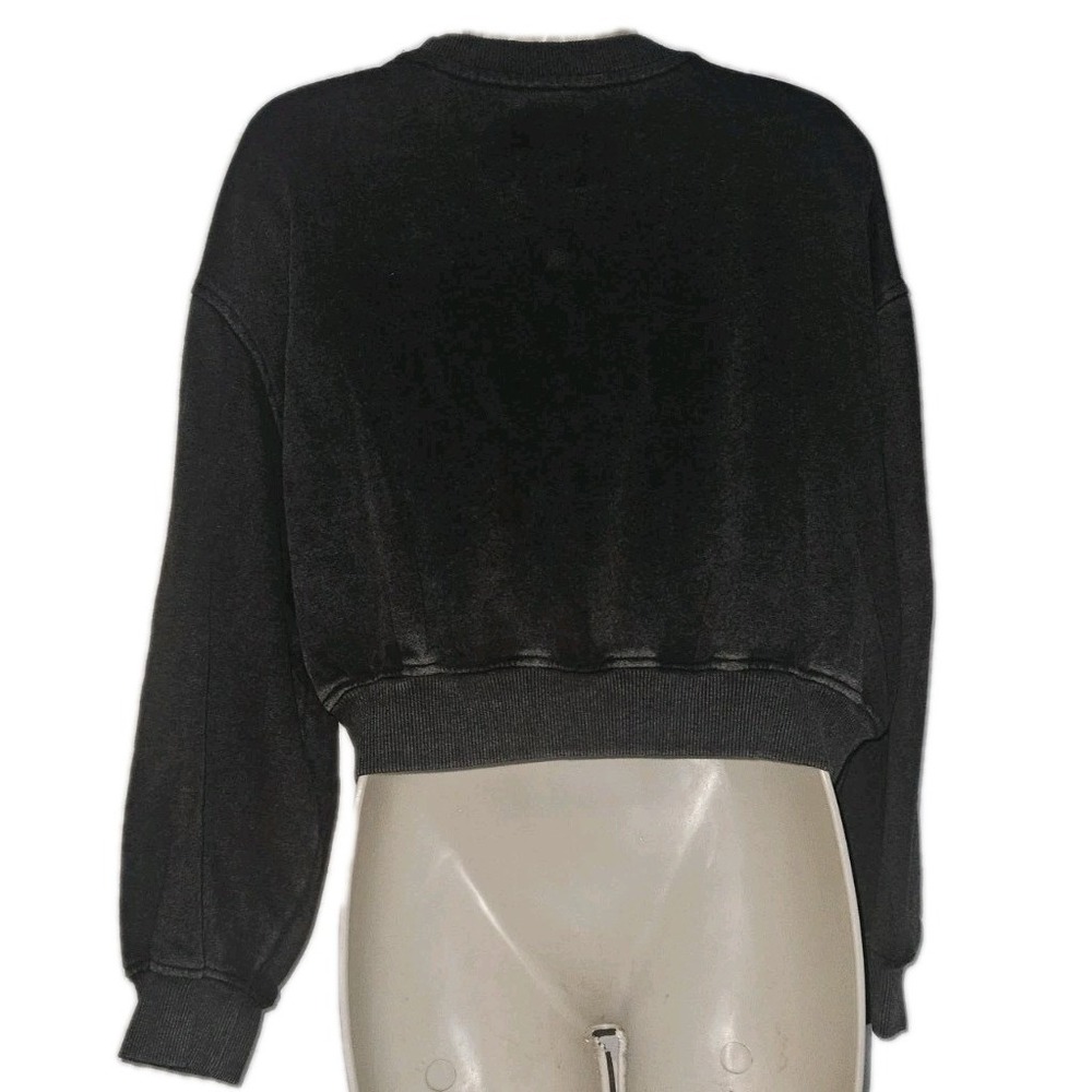 Lazy Sunday Gray Cropped Crewneck Sweatshirt Rhinestone Embellished Size M Y2K - Picture 2 of 5